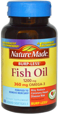 

Nature Made Fish Oil Omega-3 Burp-Less 1200 mg 60 Liquid Softgels(60 No)