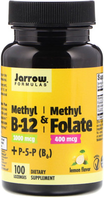 

Jarrow Formulas Methyl B-12 & Methyl Folate 1000 mcg / 400 mcg Lemon Flavor 100 Lozenges(100 No)