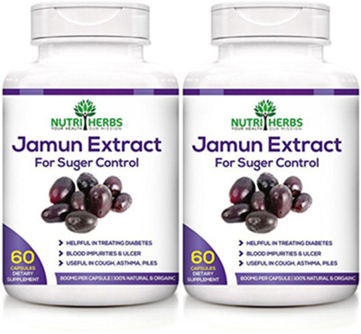 

Nutriherbs Jamun Extract 60 capsules (800 mg) (Pack of 2)(2 No)
