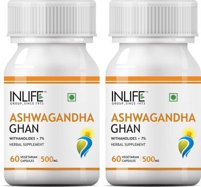 

Inlife Ashwagandha Extract (7% Withanolides) 500mg, 60 Veg Capsules (2 Pack)(120 No)