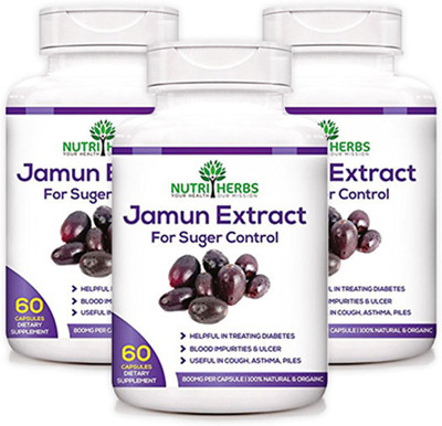 

Nutriherbs Jamun Extract 60 capsules (800 mg) (Pack of 3)(3 No)