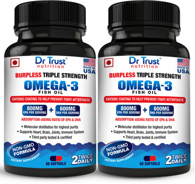 

Dr. Trust (USA) OMEGA 3 FISH OIL EPA 800 DHA 600 fatty acids supplements capsules oils(120 No)