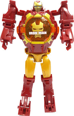 

IndusBay Avengers IronMan Action Figure to Digital Wrist watch Transformer deformation robot Toy for kids(Red)