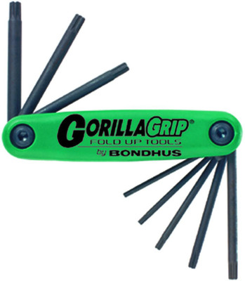 BONDHUS 12634 Set 8 Torx Tip GorillaGrip Fold-up Tools T9 - T40 Allen Key Set