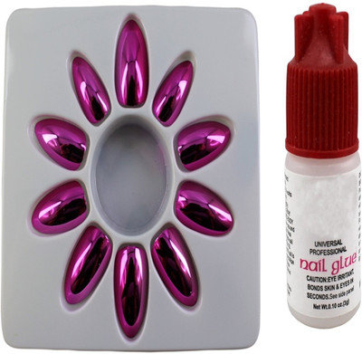 

Ear Lobe & Accessories Mirror Finish Glossy Full Cover 24 Nails With Glue(Red) Red(Pack of 24)