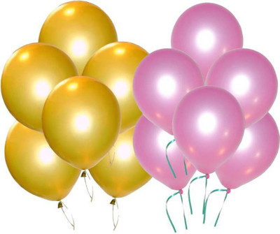 

Riit Solid Metallic Balloons for Birthday Decoration (50, Gold And Pink) Balloon(Gold, Pink, Pack of 50)