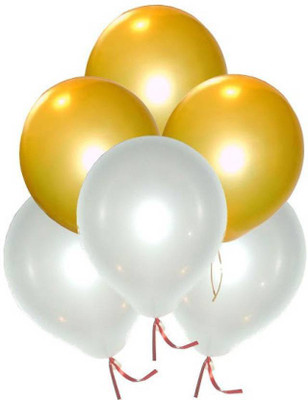 

Riit Solid Metallic Balloons for Birthday Decoration (50, Gold And White) Balloon(Gold, White, Pack of 50)