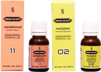 

SHEER SECRET EUCLYPTUS ESSENTIAL OIL, SANDALWOOD ESSENTIAL OIL (15ML EACH)(30 ml)