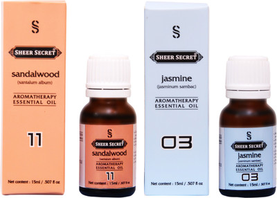 

SHEER SECRET JASMINE ESSENTIAL OIL, SANDALWOOD ESSENTIAL OIL (15ML EACH)(30 ml)