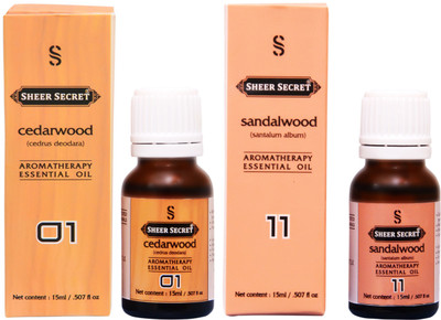 

SHEER SECRET CEDARWOOD ESSENTIAL OIL, SANDALWOOD ESSENTIAL OIL (15ML EACH)(30 ml)