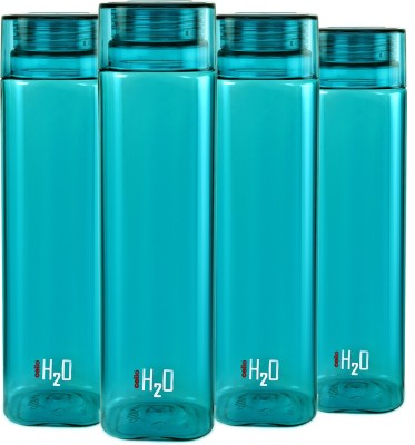 cello H2o Squaremate Plastic Water Bottle, 1-Liter , Set of 4, Green 1000 ml Bottle(Pack of 4, Green, PET)