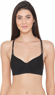 Clovia Cotton Padded Non-Wired T-Shirt Crossback Bra Women T-Shirt Lightly Padded Bra(Black)