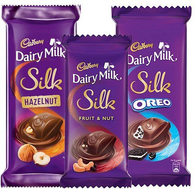

Cadbury Dairy Milk Silk Large Chocolates Combo, (1XSilk Oreo 130g, 1XSilk Fruit & Nut 55g & 1XSilk Hazelnut 143g) Bars(Pack of 3, 328 g)