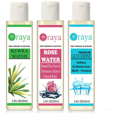 

ORAYA Organic Rose Water and Kewra water and Glycerin- - For Toner, Cleanser, Nourishing & Refreshing Purposes(100 ml)-Pack of-3-Bottle- (300 ml) (combo)(300 ml)