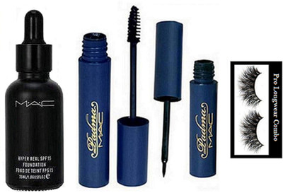 

pro longwear combo Eyelashes, Mac Hyper Real Foundation, padma Eyeliner & Mascara(Set of 4)