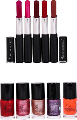 

Skin Absolute 5 Color Absolute Lucky Lip & Nail Paint (pack of 10) Combo(Set of 10)