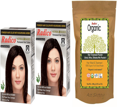 

Radico Herbal Dark Brown Twin Pack With 100% Organic Amla Ritha Shikakai Mix (Hair Treatment)(Set of 3)