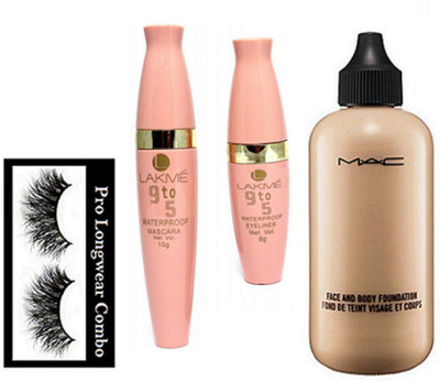 

pro longwear combo Eyelashes, Mac Face And Body Foundation, 9to5 Waterproof Eyeliner & Mascara(Set of 4)