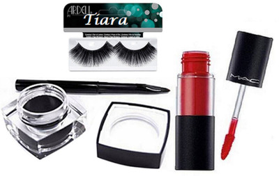 

TIARA Eyelashes, Red Lip gloss , Fluidline Gel Eyeliner(Set of 3)