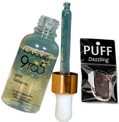 

Dazzling Silicon Puff & Lakme 9 to 5 Gold Radiance Face Serum (Set of 2)(Set of 2)