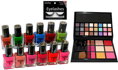 

Dazzling Eyelashes & Mac Professional Nail Paints & COLORS QUEEN 36 Types Color Face Flawless 48 Eyeshadow+4 Compact powder+3 Blush+ 3 Lip Cream Palette(Set of 14)