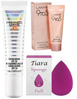 tiara Sponge Puff,Lightful Tinted Cream,Weightless Mousse foundation(Set of 3)