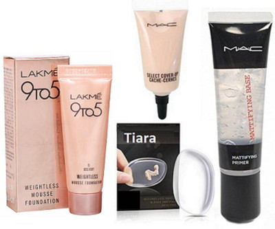 

tiara Eyelashes, Weightless Mousse Foundation, Primer, Select Cover Up Concealer(Set of 4)