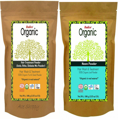

Radico 100% Organic Amla Ritha Shikakai Mix (Hair Treatment) With 100% Organic Neem Powder(Set of 2)