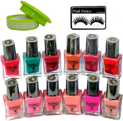

pink palace Eyelashes,Mac Professional Nail Paint Set Of 12 , Nail Paint Remover(Set of 14)