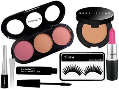 

tiara Eyelashes&3 shade Blusher, Haute and Naughty Mascara, Liquid Eyeliner, Matte Finish Lipstick, Corrector Concealer(Set of 6)