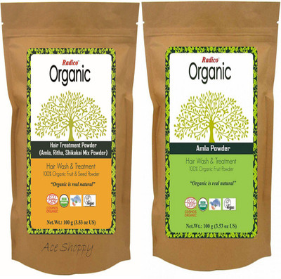 

Radico 100% Organic Amla Ritha Shikakai Mix (Hair Treatment) With 100% Organic Amla Powder(Set of 2)