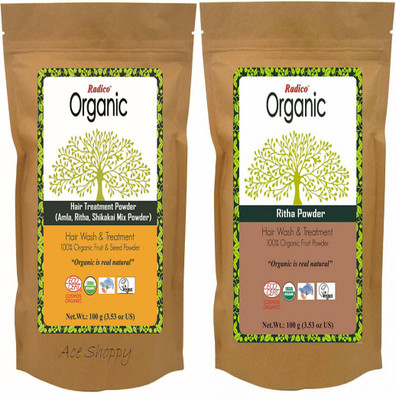 Radico 100% Organic Amla Ritha Shikakai Mix (Hair Treatment) With 100% Organic Ritha Powder(Set of 2)