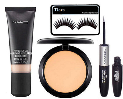 

tiara eyelashes, compact, 2 in 1 eyeliner+mascara, Nourishing Foundation(Set of 4)