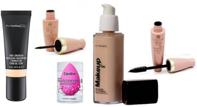 

caroline Sponge Puff, Mac Makeup Pro Long Wear Foundation, Pro long wear Nourishing foundation & Lakme 9to5 Liquid Eyeliner & Mascara(Set of 5)