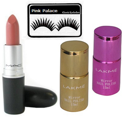 

pink palace Eyelashes,Mac Matte Finish Lipstick Lakme Mirror Nail Paint Pack Of 2(Set of 4)