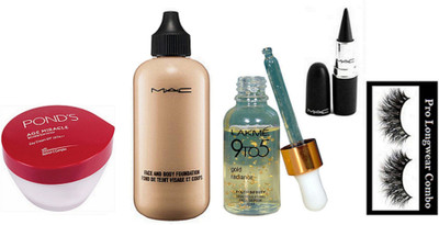 

pro longwear combo Eyelashes, Mac Face And Body Foundation, Ponds Age Miracle Wrinkle Corrector Cream, 9to5 Face Serum, Stick Kajal(Set of 5)