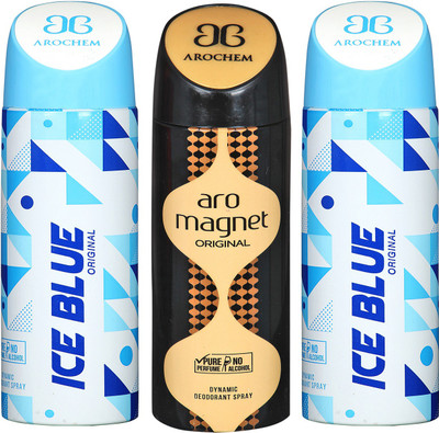 

arochem ICE BLUE & ARO MAGNET DYNAMIC DEODORANT SPRAY Body Spray - For Men & Women(600 ml, Pack of 3)