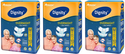 

ROMSONS DIGNITY OVERNIGHT ADULT DIAPERS, SIZE MEDIUM, 10 Pcs. PACK , COMBO OF 3 PACKS Adult Diapers - M(30 Pieces)