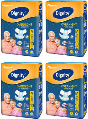 

ROMSONS DIGNITY OVERNIGHT ADULT DIAPERS, SIZE MEDIUM FOR WAIST SIZE 28"-45" INCHES Adult Diapers - M(40 Pieces)
