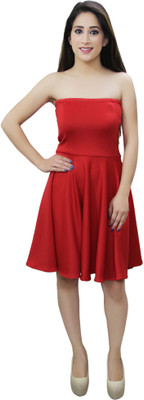 CRAZEVILLA Women Skater Red Knee Length Dress