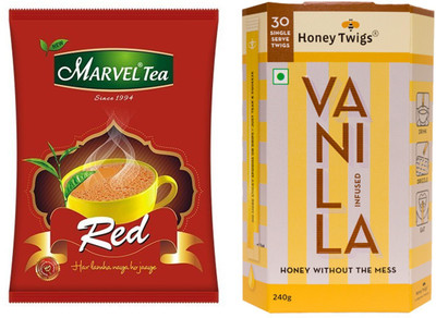 

Marvel Tea Red 250 gm Pouch and Honey Twigs Vanilla Infused Honey 240 gm Combo(490)