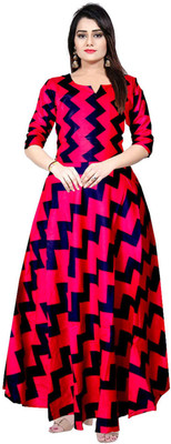 JWF Anarkali Gown(Pink, Blue) Flipkart
