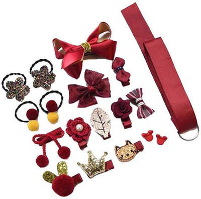 

Babymoon (SET of 18) Mix Style Headwear Set Children Accessories Ribbon Bow with Full Covered Clips Hairpins for Girls Princess Crown Headdress Hair Accessories with Gift Box Hair Band, Hair Clip, Head Band(Maroon)