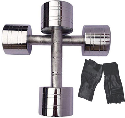 StepInnStore BEST QUALITY " 4*Kg X 2 PCS STEEL CHROME PLATED DUMBBELL + 1* PAIR GYM GLOVES Gym & Fitness Kit