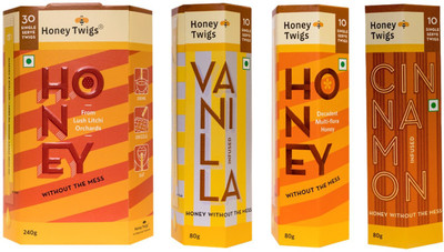 

Honey Twigs Combo Pack - Natural Litchi Honey 240g Pack, Vanilla Infused Honey 80g, Multi-Flora Honey 80g & Cinnamon Infused Honey 80g(480 g, Pack of 4)