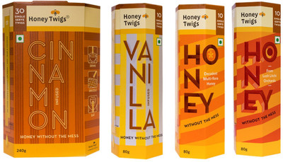 

Honey Twigs Combo Pack - Natural Pure Cinnamon Infused Honey 240 gm, Vanilla Infused Honey 80g, Multi-Flora Honey 80g & Natural Litchi Honey 80g(480 g, Pack of 4)