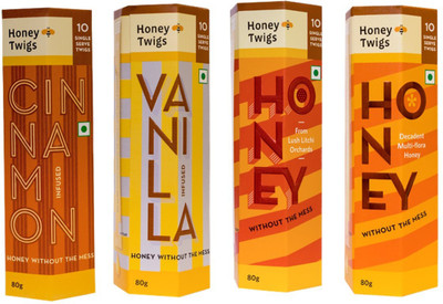 

Honey Twigs Cinnamon Infused Honey 80g, Vanilla Infused Honey 80g, Natural Litchi Honey 80g & Multi-Flora Honey 80g(320 g, Pack of 4)