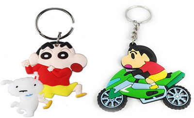 MGP FASHION Super faster Shinchan on bike with cute shiro crayon pvc rubber plastic single sided keyring combo Key Chain