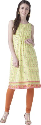 FUSION BEATS Women Printed A-line Kurta(Green)