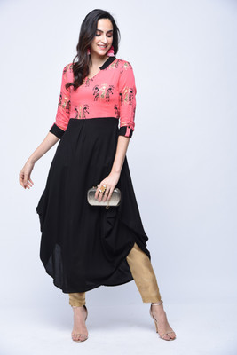 Stylum Casual Printed Women Kurti(Pink, Black)